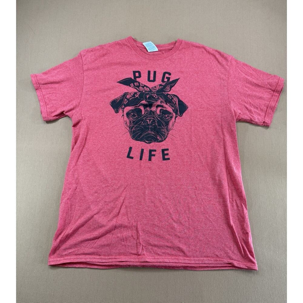 Pug Life T-Shirt Men’s Large Red Graphic Tee Funny Dog Bandana Delta Pro Weight